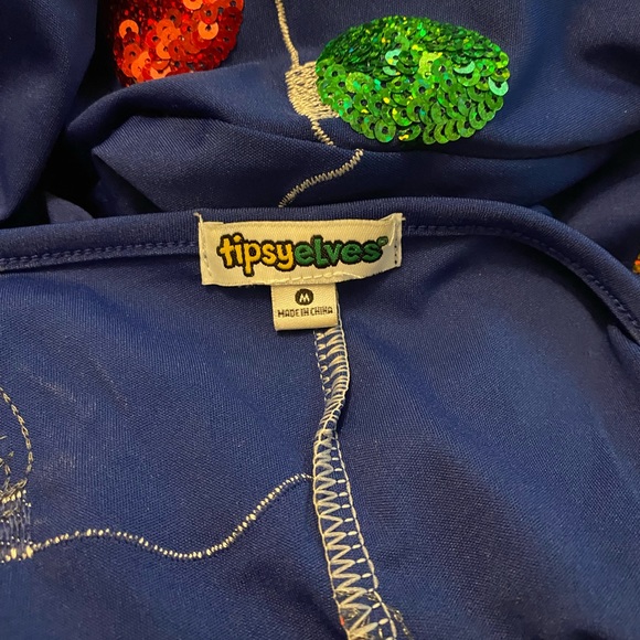 Tipsy Elves Christmas Holiday Lights dress like new navy-gold,green, red sequin - Picture 2 of 7